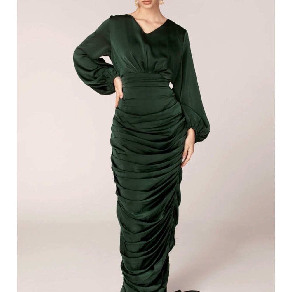 Green rouched wrap dress